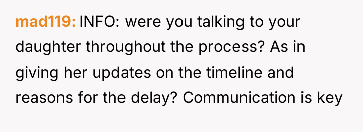 mad119 INFO: were you talking to your daughter throughout the...