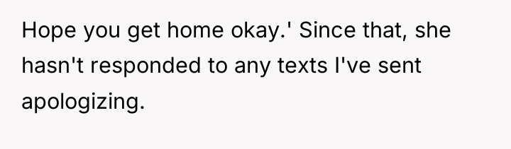 Hope you get home okay.' Since that, she hasn't responded...