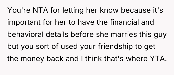 You're NTA for letting her know because it's important for...