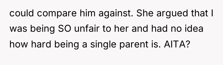 could compare him against. She argued that I was being...