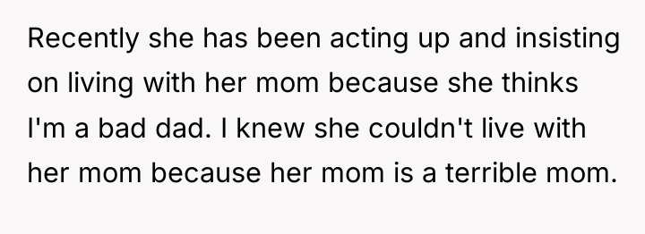 Recently she has been acting up and insisting on living...