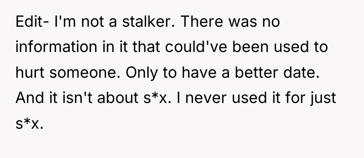 Edit- I'm not a stalker. There was no information in...