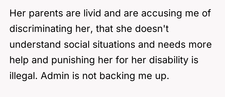 Her parents are livid and are accusing me of discriminating...