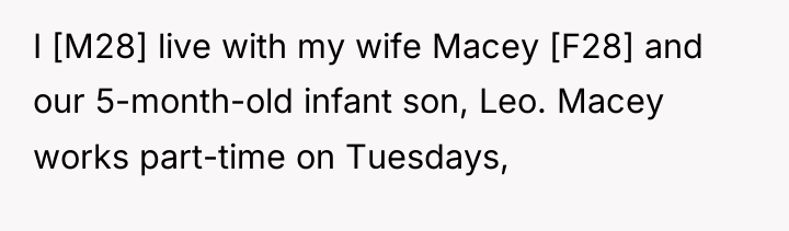 I [M28] live with my wife Macey [F28] and our...