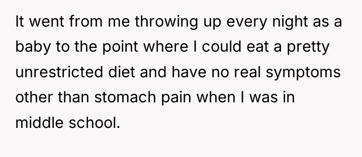 It went from me throwing up every night as a...