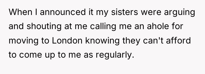 When I announced it my sisters were arguing and shouting...