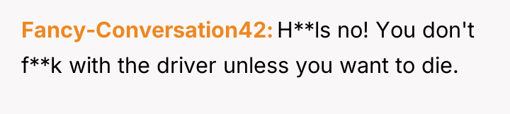Fancy-Conversation42 H**ls no! You don't f**k with the driver unless...