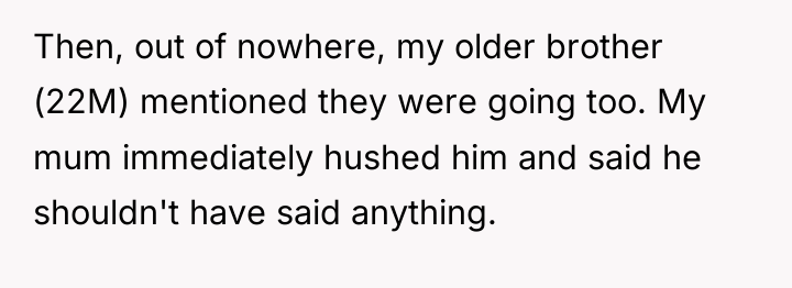 Then, out of nowhere, my older brother (22M) mentioned they...