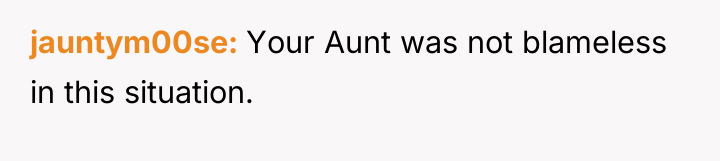 jauntym00se Your Aunt was not blameless in this situation.