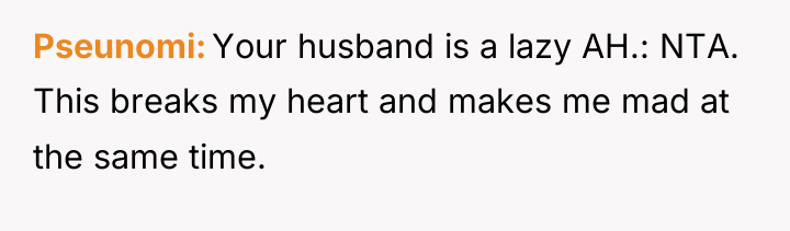 Pseunomi Your husband is a lazy AH.: NTA. This breaks...