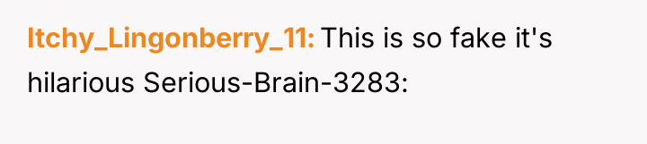 Itchy_Lingonberry_11 This is so fake it's hilarious Serious-Brain-3283: