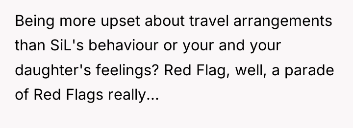 Being more upset about travel arrangements than SiL's behaviour or...