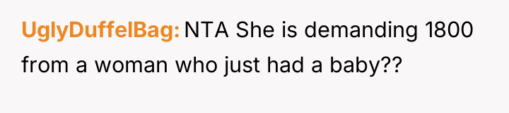 UglyDuffelBag NTA She is demanding 1800 from a woman who...