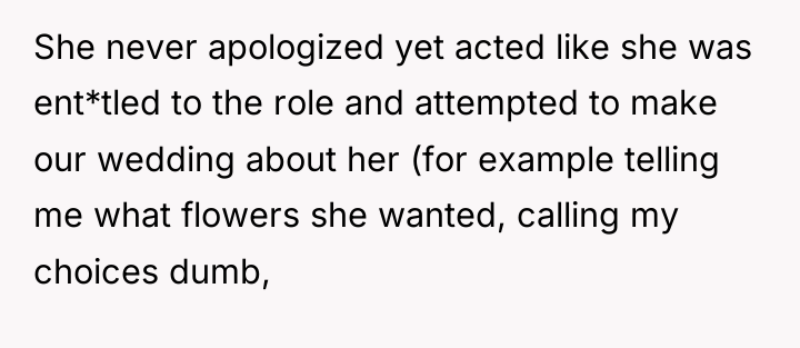 She never apologized yet acted like she was ent*tled to...