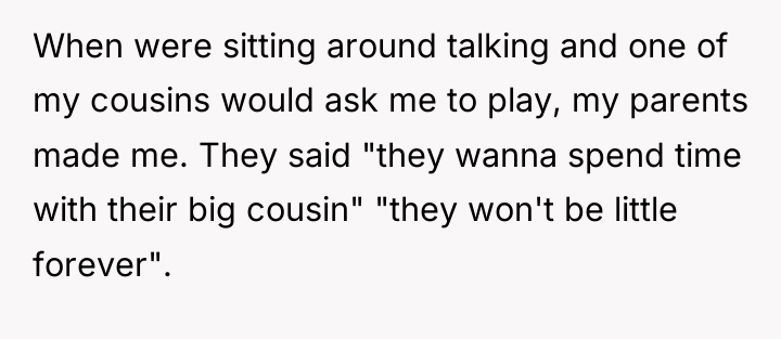 When were sitting around talking and one of my cousins...