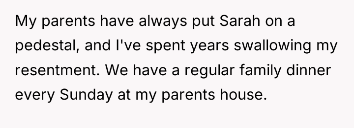 My parents have always put Sarah on a pedestal, and...