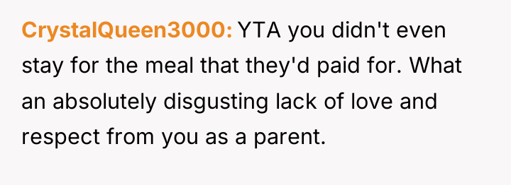 CrystalQueen3000 YTA you didn't even stay for the meal that...