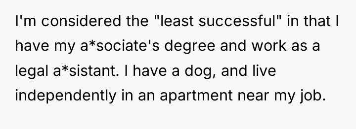 I'm considered the "least successful" in that I have my...