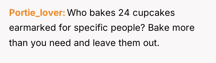 Portie_lover Who bakes 24 cupcakes earmarked for specific people? Bake...