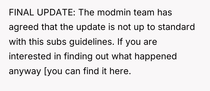 FINAL UPDATE: The modmin team has agreed that the update...