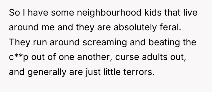 So I have some neighbourhood kids that live around me...