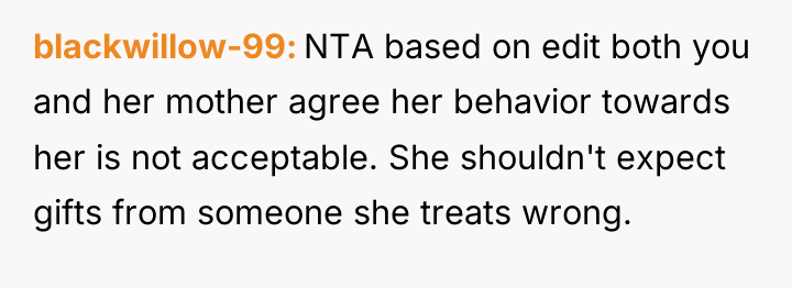blackwillow-99 NTA based on edit both you and her mother...