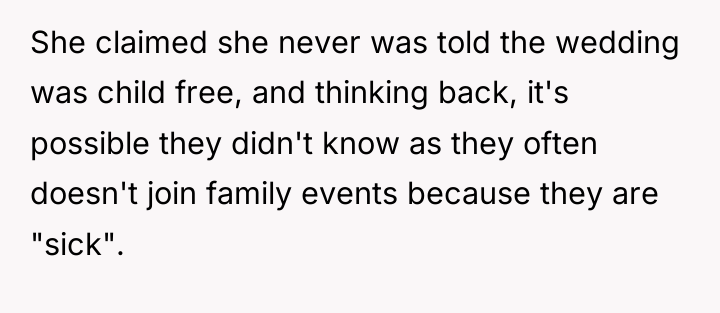 She claimed she never was told the wedding was child...