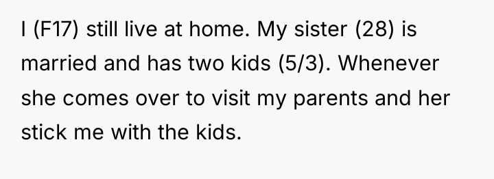I (F17) still live at home. My sister (28) is...