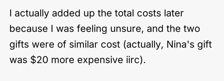 I actually added up the total costs later because I...