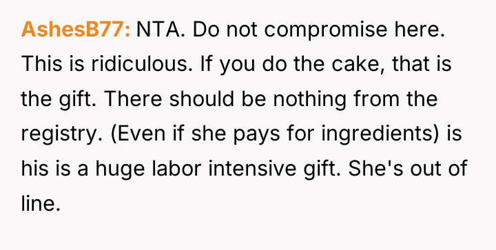 AshesB77 NTA. Do not compromise here. This is ridiculous. If...