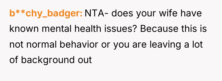 b**chy_badger NTA- does your wife have known mental health issues?...