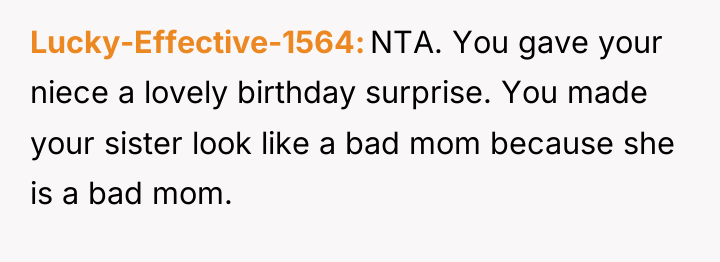 Lucky-Effective-1564 NTA. You gave your niece a lovely birthday surprise....