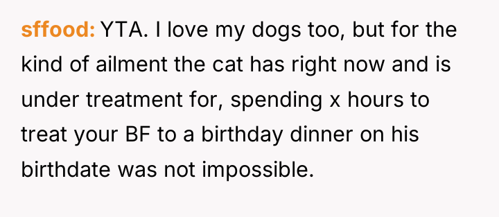 sffood YTA. I love my dogs too, but for the...