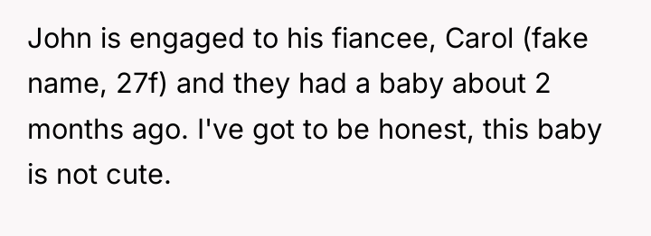 John is engaged to his fiancee, Carol (fake name, 27f)...