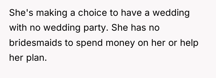 She's making a choice to have a wedding with no...