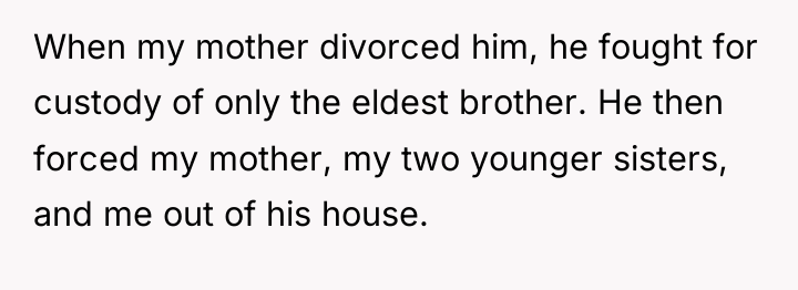 When my mother divorced him, he fought for custody of...