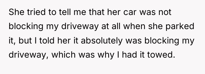 She tried to tell me that her car was not...