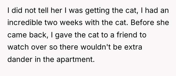 I did not tell her I was getting the cat,...