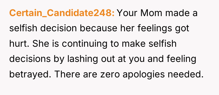 Certain_Candidate248 Your Mom made a selfish decision because her feelings...