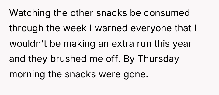 Watching the other snacks be consumed through the week I...
