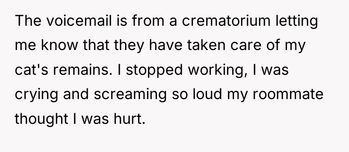 The voicemail is from a crematorium letting me know that...