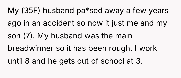 My (35F) husband pa*sed away a few years ago in...