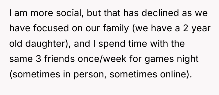 I am more social, but that has declined as we...