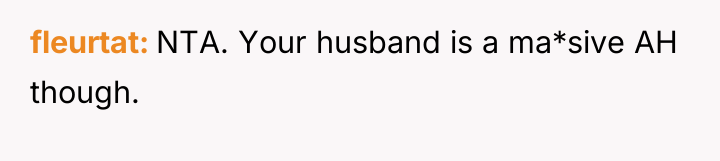 fleurtat NTA. Your husband is a ma*sive AH though.