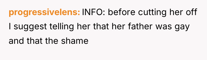 progressivelens INFO: before cutting her off I suggest telling her...