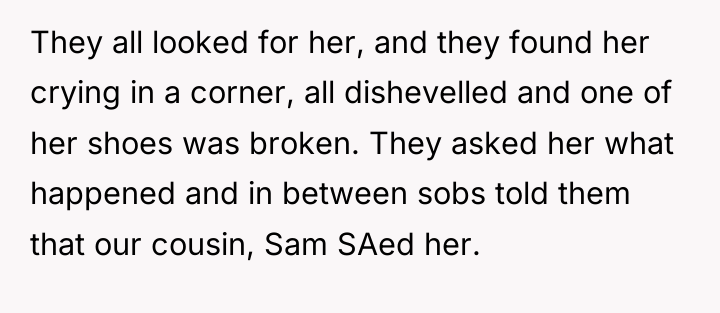 They all looked for her, and they found her crying...