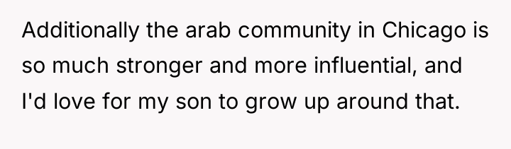Additionally the arab community in Chicago is so much stronger...