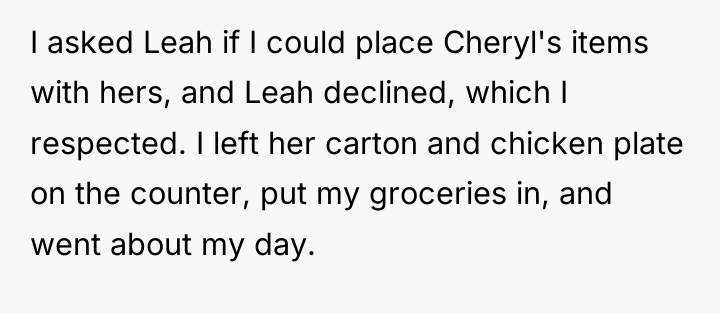 I asked Leah if I could place Cheryl's items with...