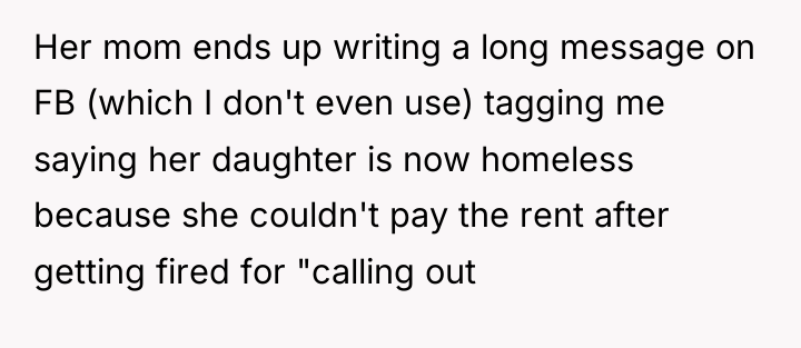Her mom ends up writing a long message on FB...