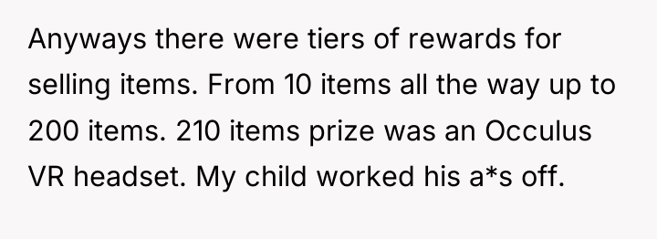 Anyways there were tiers of rewards for selling items. From...